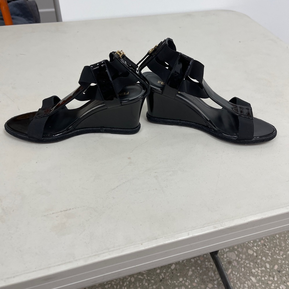 Authentic FENDI Black Shiny Leather Heels